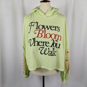 Public Library Flowers Bloom Where You Walk Cropped Hoodie Sweatshirt Green Sz M